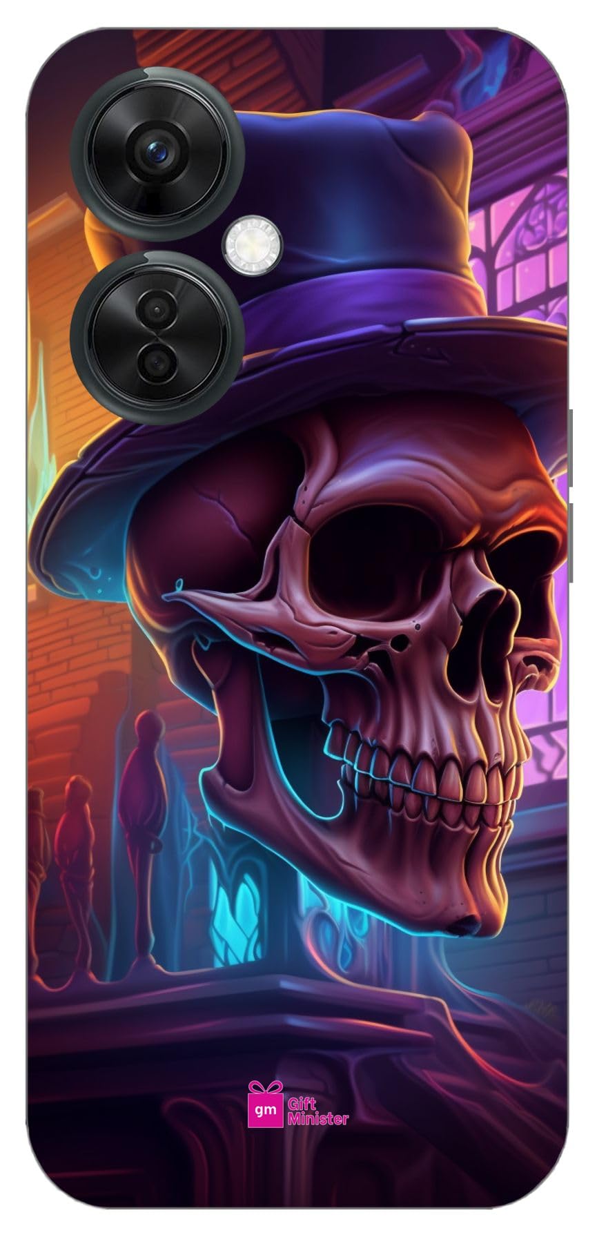 Gift MinisterHard Designer Mobile Case for One Plus Nord Ce3 Lite 5G Back Cover Sienna - Skull Leather Wearing Fedora Hat Sunglasses Standing Scary House Urban Scenes Digital Art 1Pcs 1701T