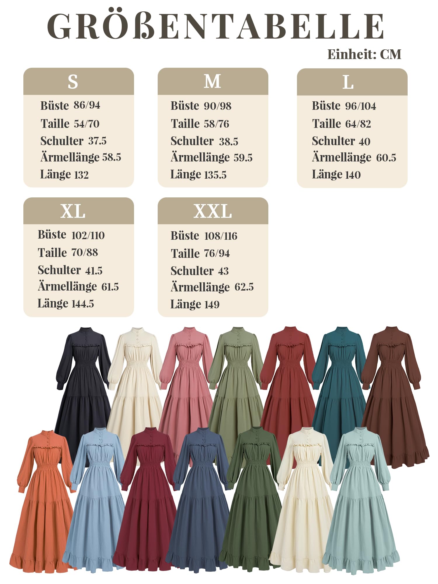 Abito medievale da donna, stile vintage, abito da donna, a maniche lunghe, abito vittoriano, abito medievale, da donna, in cotone