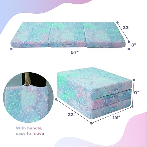 Miniatura 3 de MeMoreCool Colchón plegable para niños, tapete para siesta de 57 x 22 pulgadas para dormir y guardería, colchón portátil de tres pliegues para futón