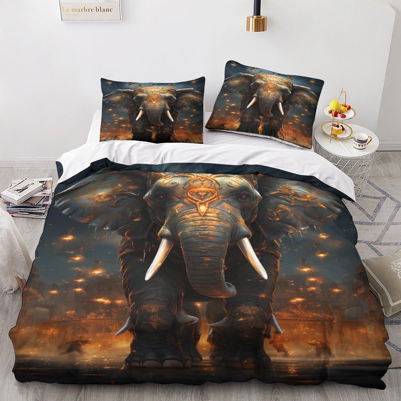 Geeyou Elephant-11 Elephant Warmth To Sleep Comforter Cover Hidden Zipper African Elephant Duvet Cover Set With Pillowcases Bedding Set Soft Microfiber Quilt Cover Set Various Sizes King（220X240cm）