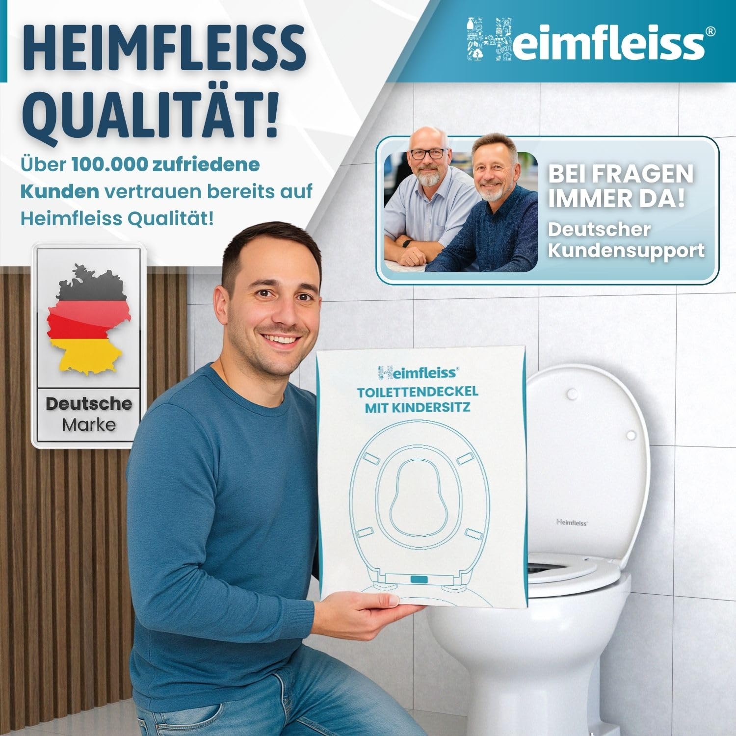 Heimfleiss® Toilettendeckel mit Kindersitz inkl. KINDERSICHERUNG | Antibakterieller Duroplast Klodeckel mit Kindereinsatz | Familien Toilettensitz mit Absenkautomatik | Kinder Klobrille mit Kindersitz