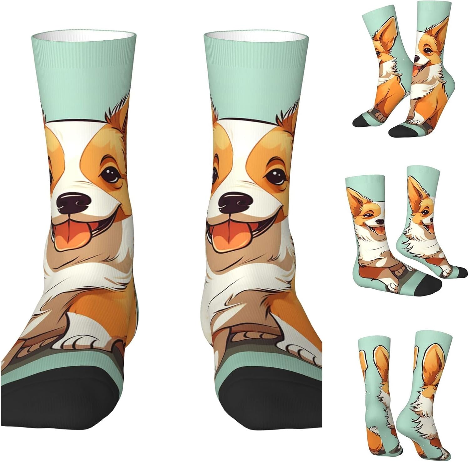 Corgi Cute Dog Crew Socks for Men Women Moisture Wicking Cushion Athletic Sock Casual Novelty Socks Gift