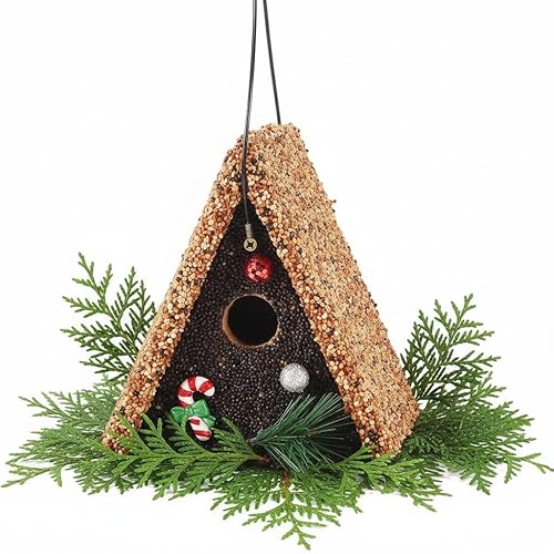 Miniatura 10 de Casa para pájaros sembrada 2026, casa de madera para pájaros cubierta con alimento para pájaros silvestres, alimentador de semillas para pájaros a