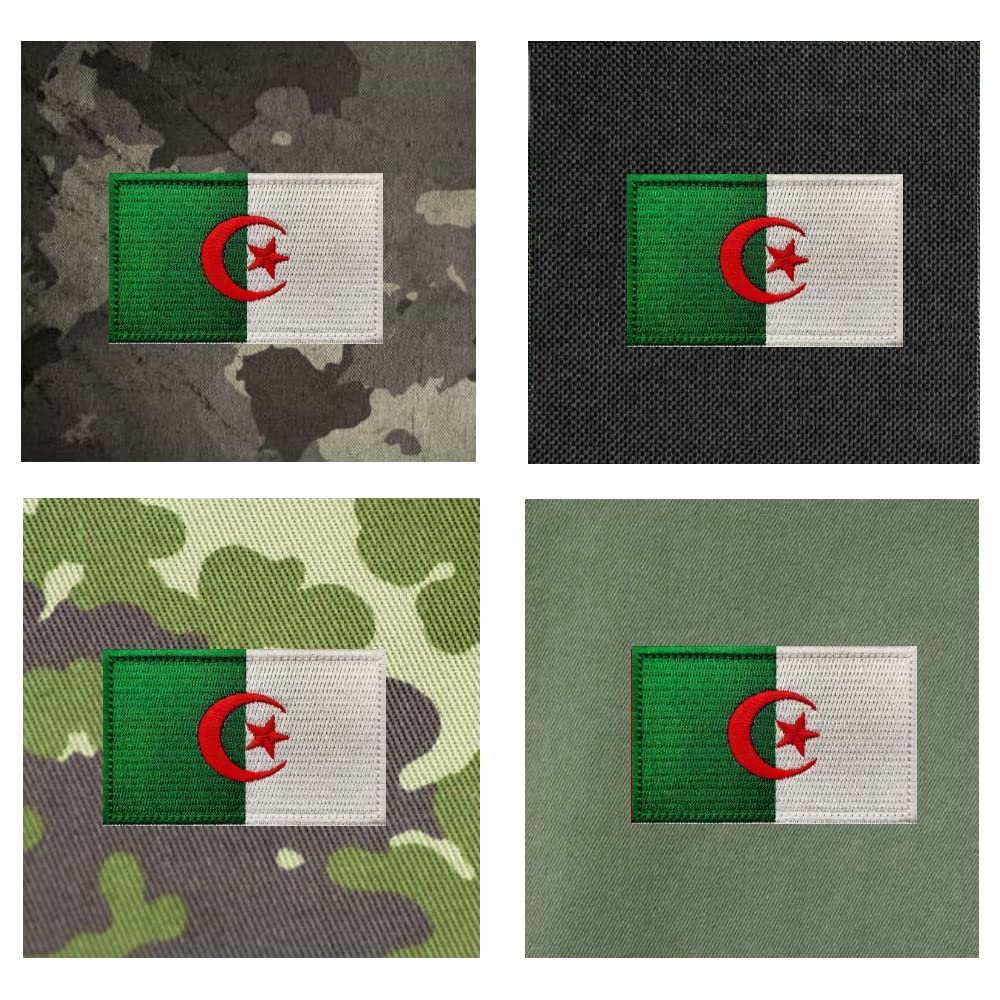 Patch écusson Drapeau Algérie - 5x8cm, Imprimé Camouflage, Avec Parties Mâle Et Femelle
