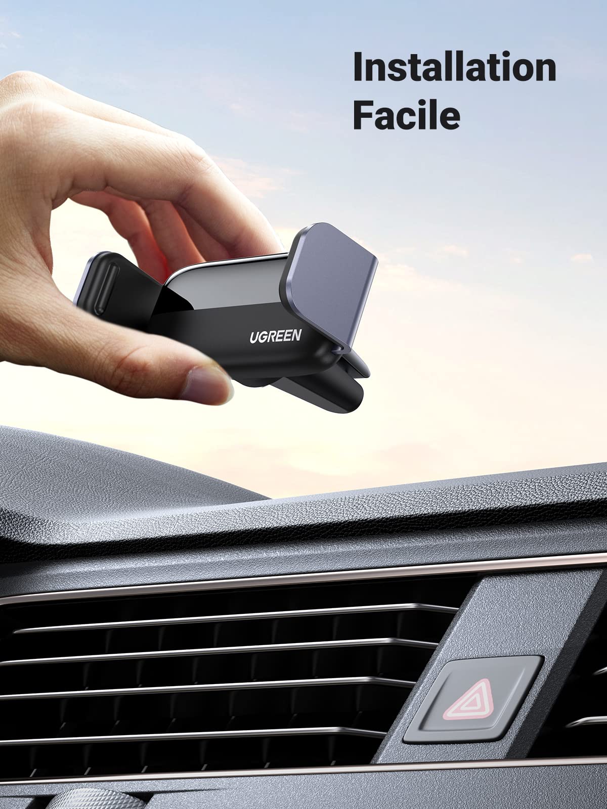 UGREEN Support Téléphone Voiture Gravité Grille Aération Porte Smartphone Voiture Ventilation Accroche Téléphone Auto Compatible avec iPhone 17 Pro Max Air 16 15 14 Galaxy S25 Ultra S24