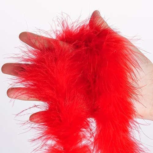 Miniatura 6 de Dxhycc Boa de plumas de marabú de 2 yardas para manualidades, boda, fiesta, Halloween, decoración de árbol de Navidad, 0.71 oz, Rojo -