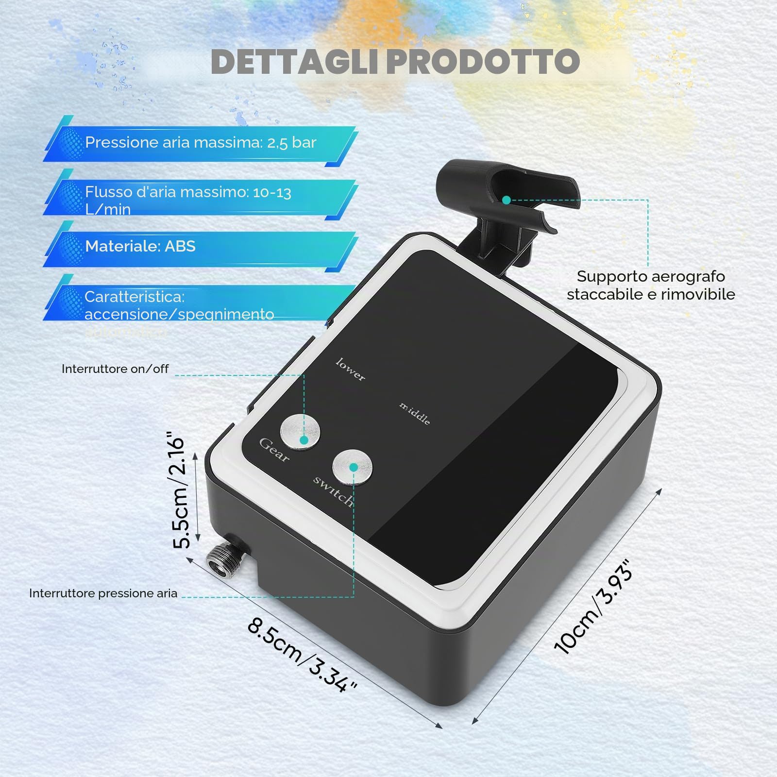 Set aerografo portatile da 36 PSI con compressore e pistola a doppia azione - per modelli, trucco, verniciatura di autoveicoli e artigianato