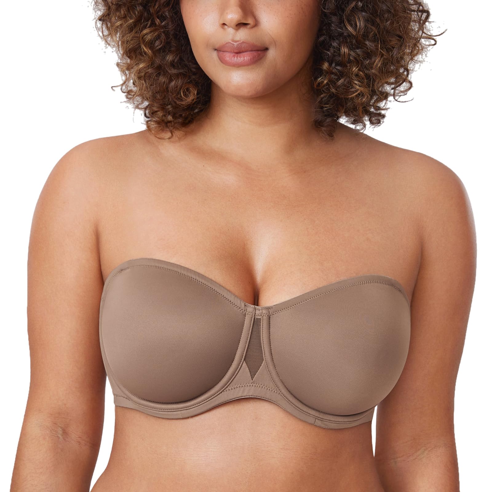 Delimira Women's Brown Purple Strapless Bras For Bigger Bust Non Padded Smooth Underwire 38E
