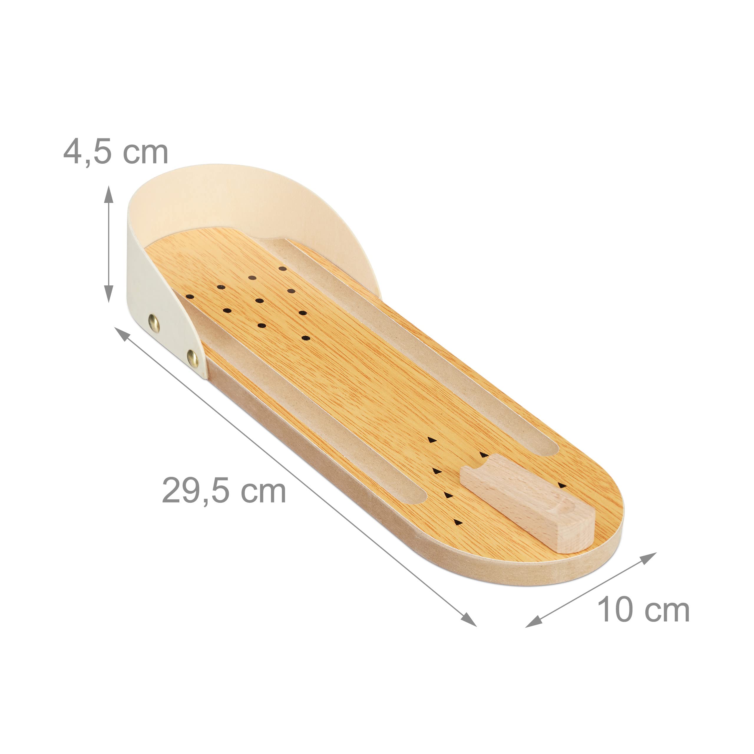 Relaxdays Bowling da Tavolo, Pista Giocattolo, Set da 10 Birilli, Precisione, Adulti, Bimbi da 3 Anni, Legno Naturale, Colore, 4,5 x 10 x 29,5 cm, 10024377