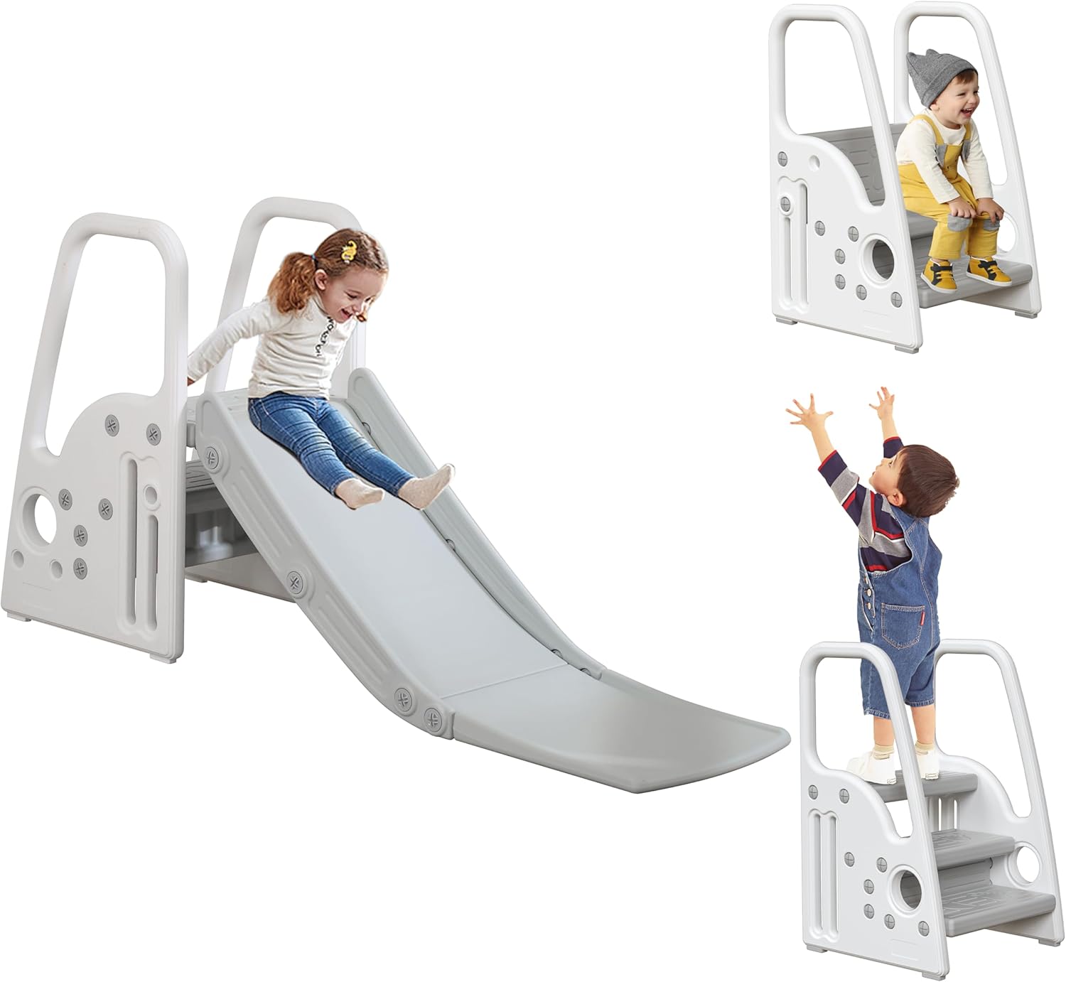 3 in 1 Toddler Slide Large Play Climber Slide PlaySet with Extra Long Slipping Slope Indoor Slide Kids Slide Toddler Playground Toddler Slide Outdoor Toys for Toddlers (White)