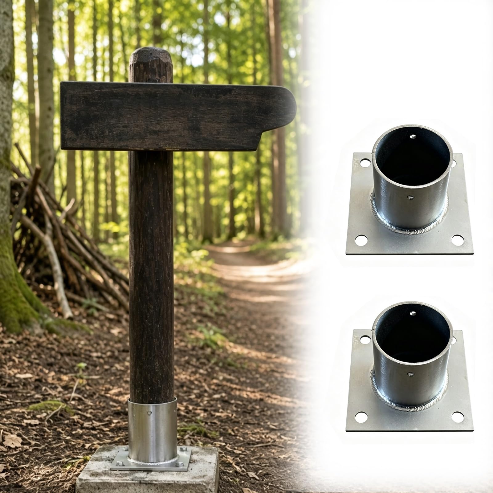 Soporte Estabilizador Para Poste De Señalización Vial | Anclaje De Soporte Personalizable Para Unión De Cemento A Madera(2 pcs,ID 3.1in/8cm H 3.1in/8cm)