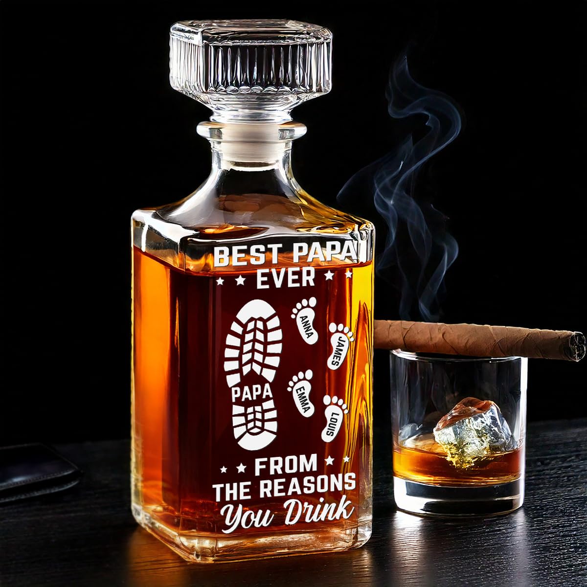 DOPTIKA Best Papa Ever Gifts, Personalized Decanter Whiskey Bottle, Liquor Decanter Father's Day Birthday Gifts For Dad Papa, Gift For Groom Husband Man, To Dad From The Reasons You Drink Glass