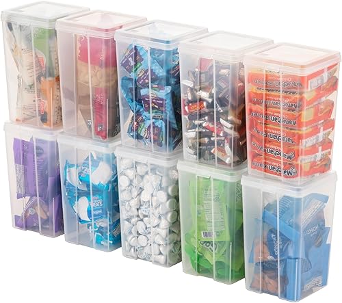 IRIS USA - Contenedores verticales de plástico con tapa abatible para despensa, hogar, oficina, organización, tamaño mediano, organizador apilable