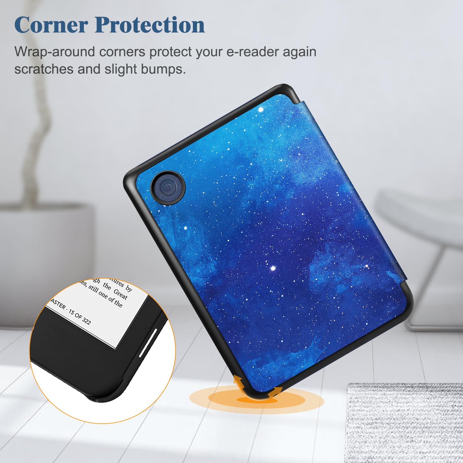 FINTIE, Etui Slimshell do 6" Kobo Clara Colour (2024) /Clara BW (2024) /2E (2022) - super cienka, lekka, luksusowa obudowa z premium skóry PU z funkcją automatycznego uśpienia/budzenia (gwiaździste