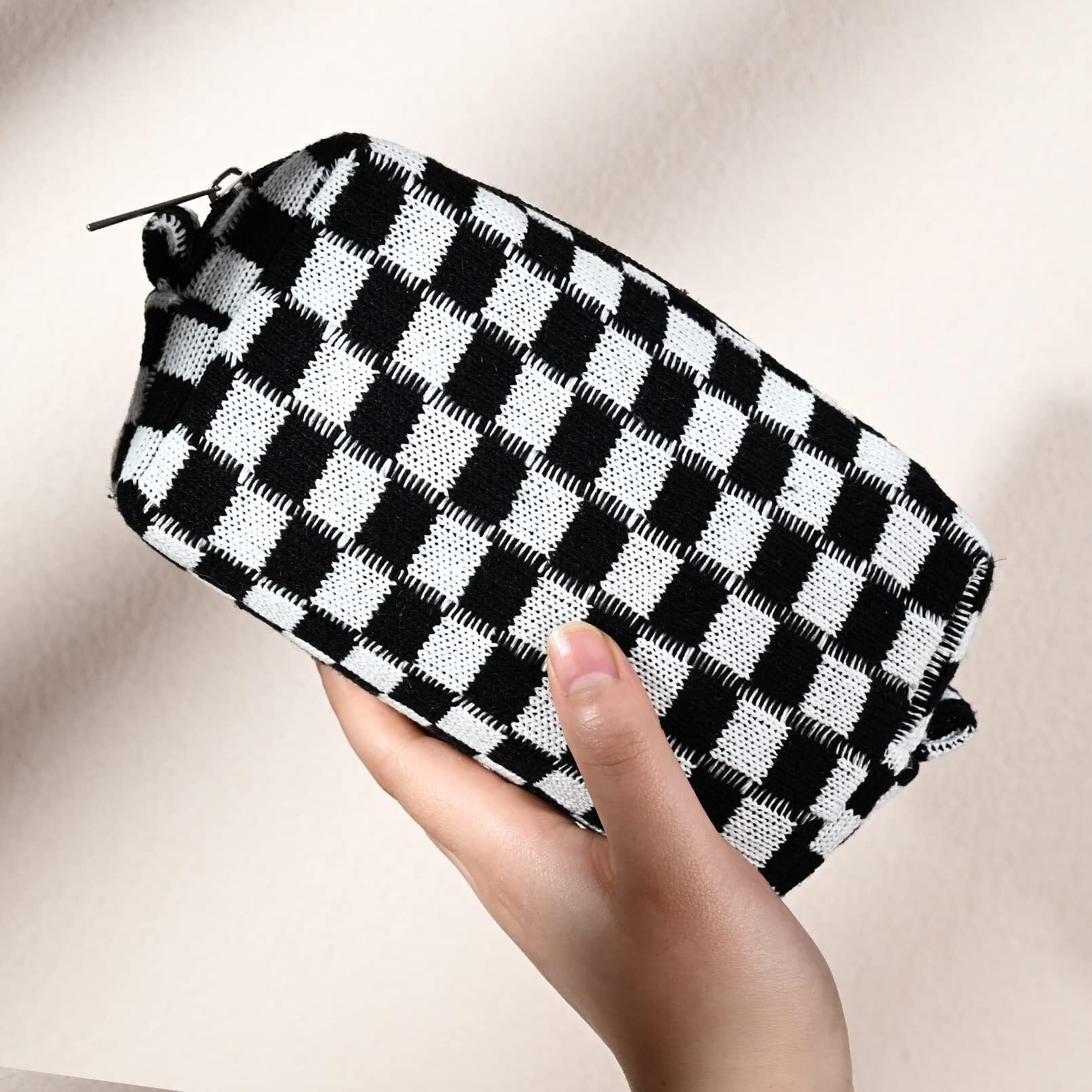 Kosmetiktasche Kulturtasche Kosmetiktasche, Karierte Kosmetiktasche, Canvas-Mix, Reise-Kulturbeutel, Aufbewahrungstasche Schminktasche Damen(A,20x7x6cm)
