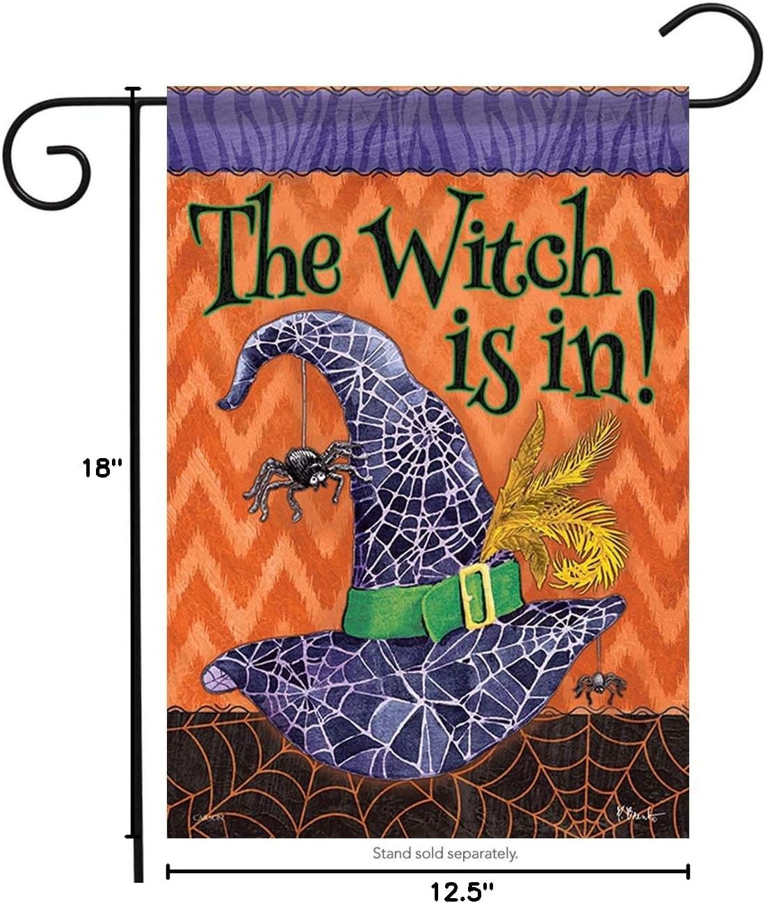 The Witch is in Halloween Garden Flag Spider Web Double Sided 12.5" x 18"