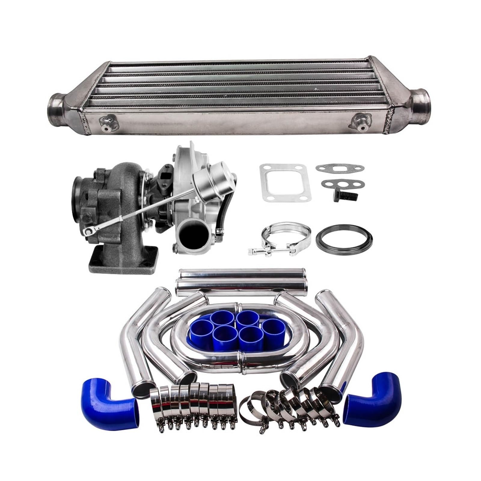 Hgddbae One Color Cooled Intercooler Turbo Intercooler T3 Universal Turbo 0.63 A/R + Intercooler + 2.5" 64Mm Intercooler Piping Kit