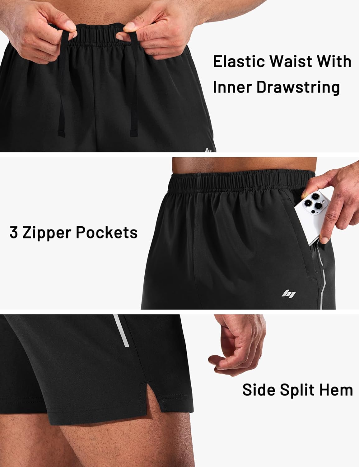 MIER Mens 5 Inch Athletic Running Shorts Quick Dry Lightweight Workout Gym Training Active Reflective Shorts,3 Zipper Pockets - Image 3