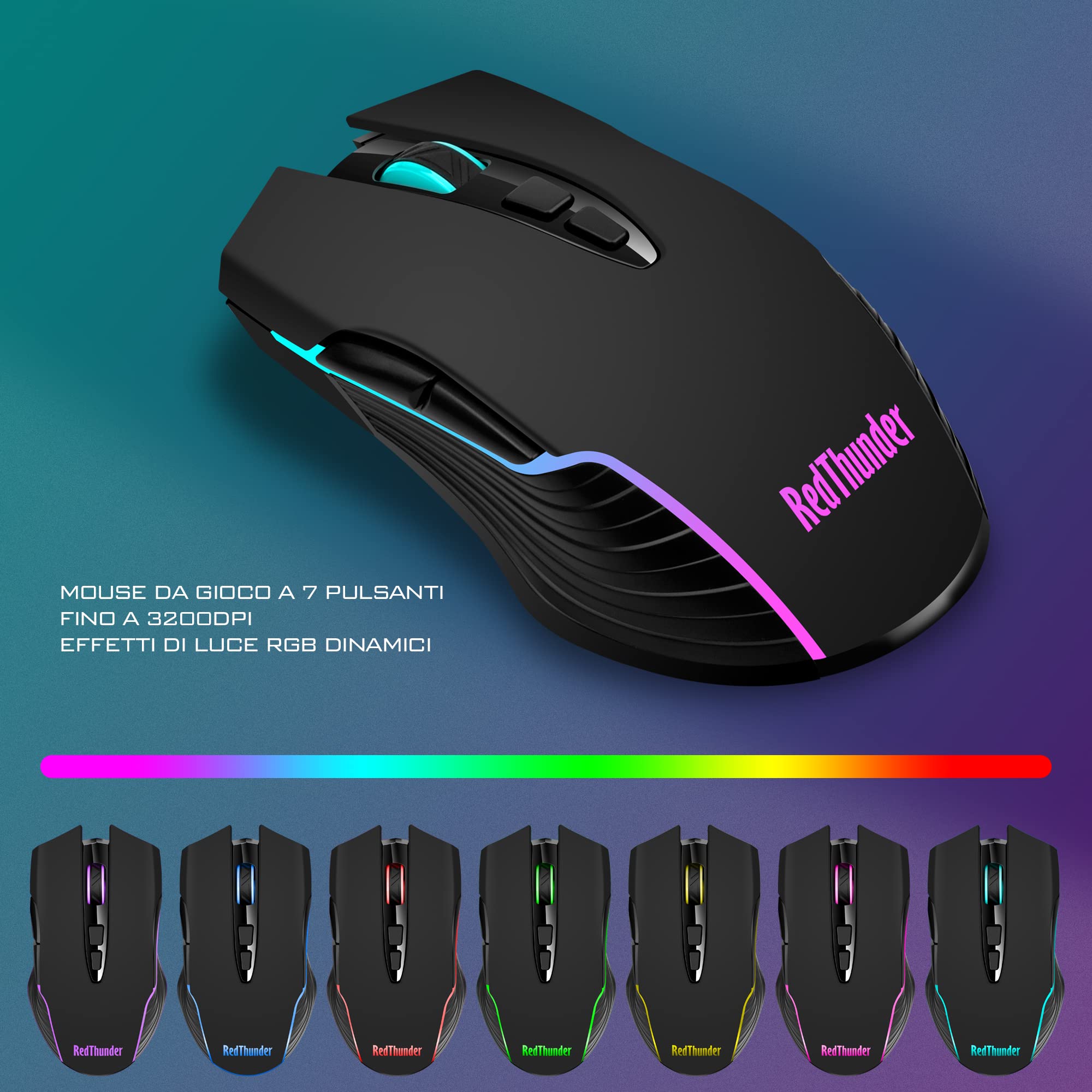 RedThunder K10 Set Tastiera e Mouse da Gioco Wireless, Retroilluminazione a LED, Batteria Ricaricabile da 3800 mAh, Sensazione Meccanica, Anti-Ghosting+Mouse 7D 3200DPI, Layout IT QWERTY, Giocatori PC