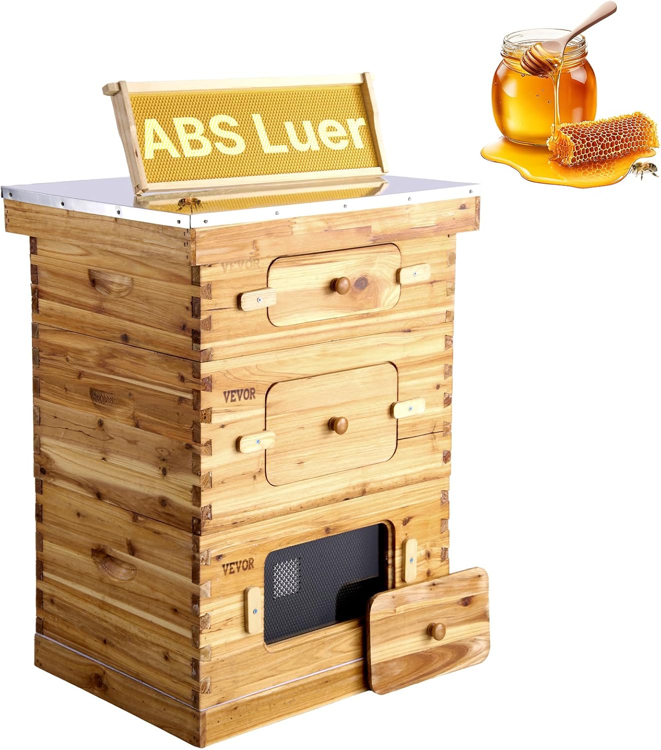 VEVOR 10 Frame Bee Hive, Beeswax Coated Fir Wood, Bee Hives Starter Kit, Bee Boxes Langstroth Beehive Kit, Transparent Acrylic Windows with Foundations for Beginners Pro Beekeepers