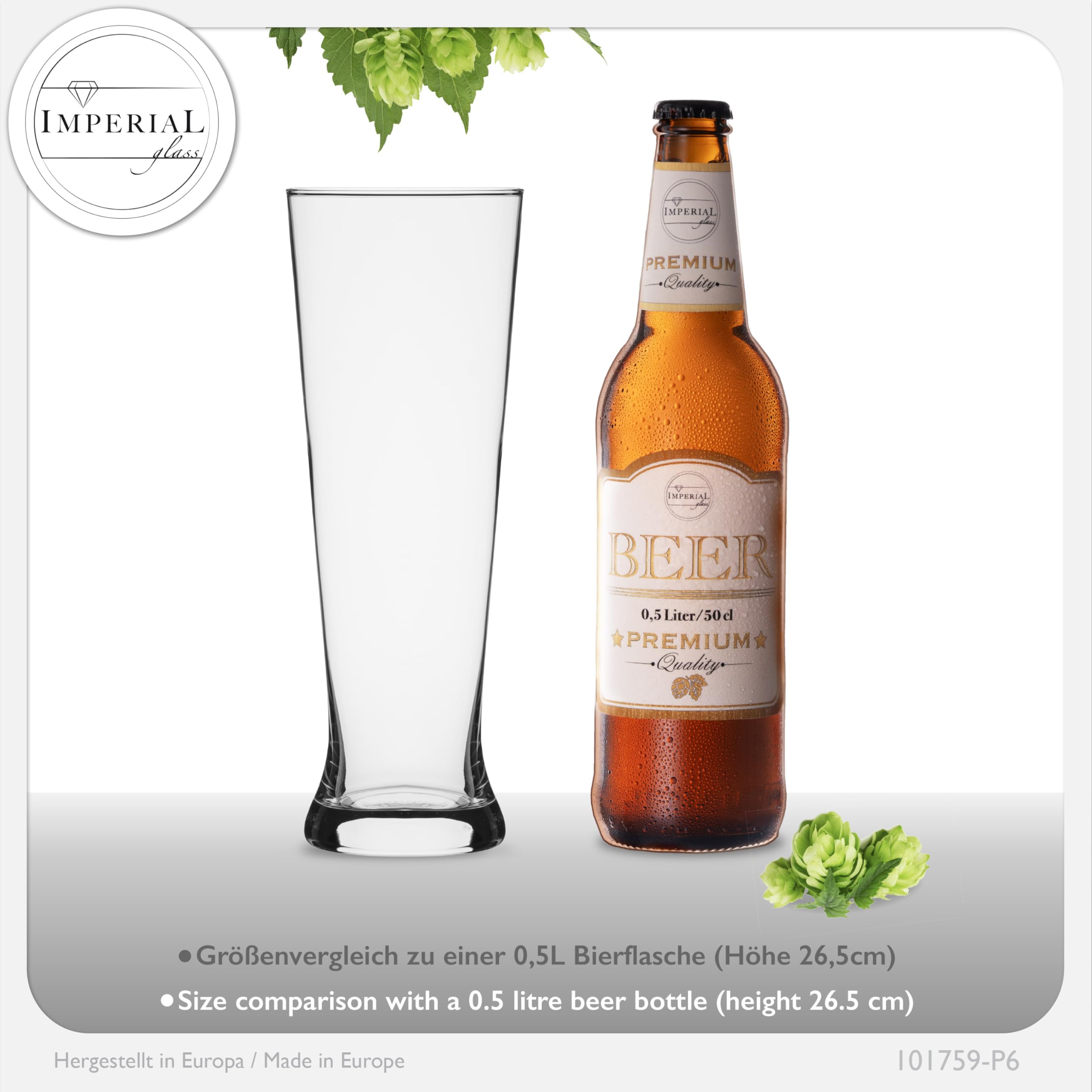 Hohe Weizengläser aus Crystalline Glas Set 6 Stück 500ml (max. 680ml) Spülmaschinenfest Biergläser Pilsner