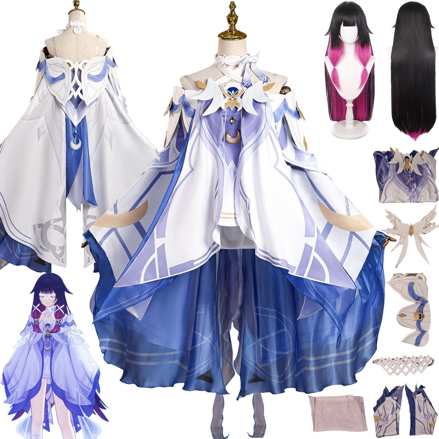 Personaggio del Gioco Columbina Cosplay Costume Vestito Gioco di Ruolo Uniforme Set Completo Halloween Carnevale Festa Dress Up Suit con Parrucca Copricapo per Donne