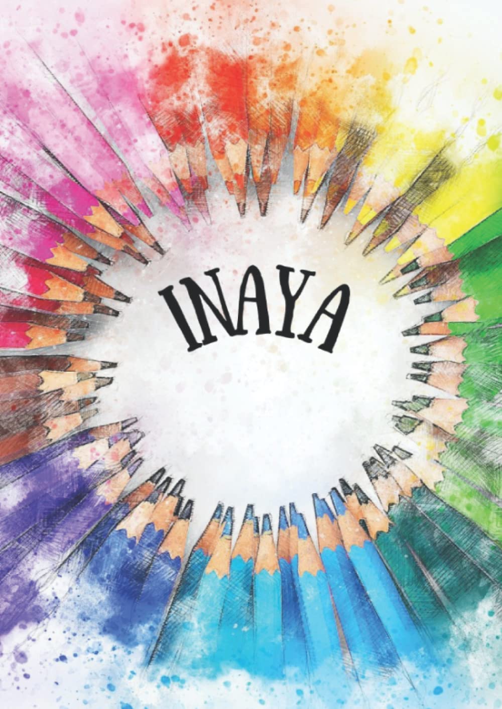 INAYA: Carnet à dessin pour enfant - 100 pages - A4 portrait - blanc - Cahier personnalisé prénom