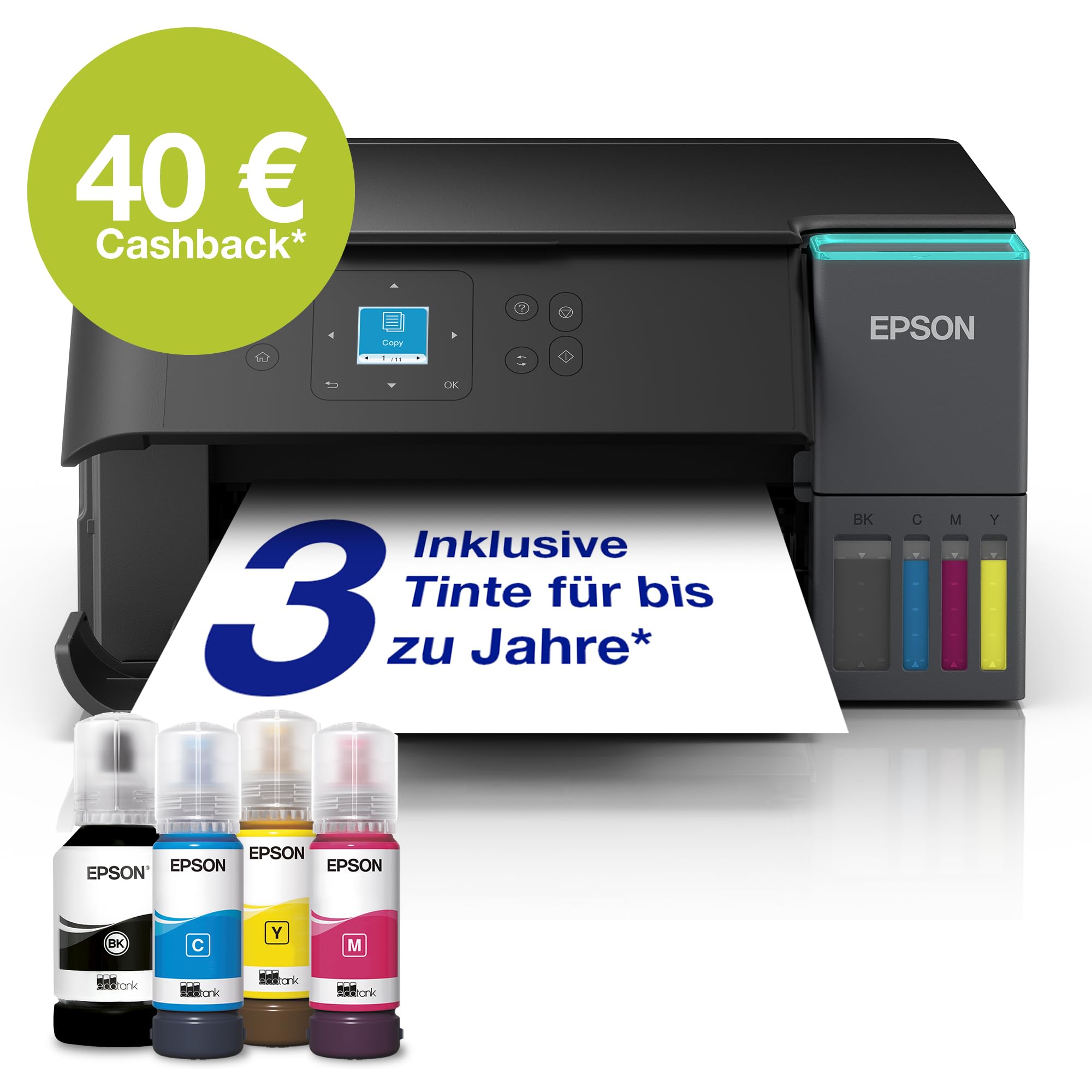 Epson EcoTank ET-2950 Tintentankdrucker | für vielbeschäftigte Haushalte | WLAN | A4 | Drucken, Kopieren, Scannen | 3.7 cm LCD-Display | Duplexdruck | inkl. Tinte für bis zu 3 Jahre