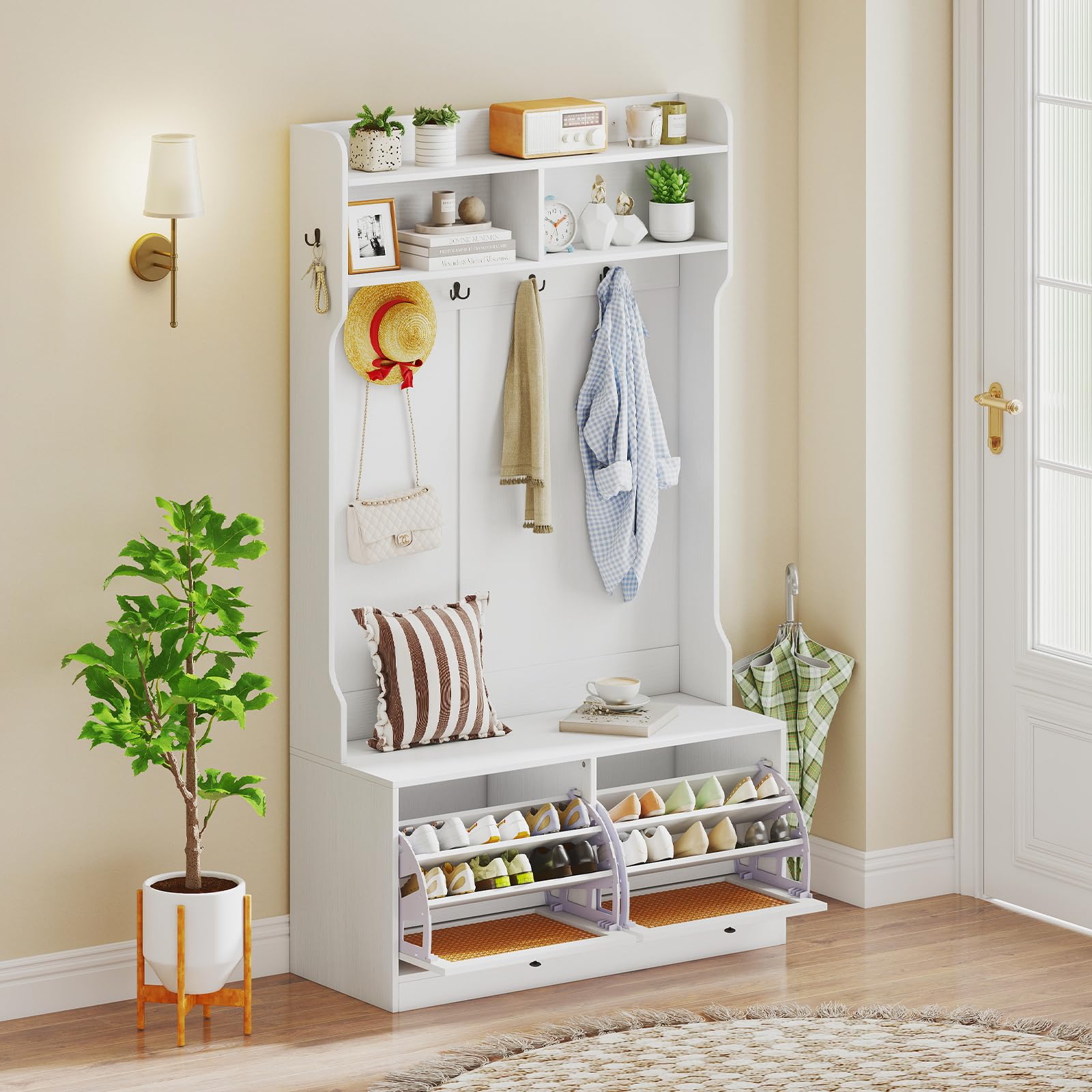 Amazon.com: Giantex 4-In-1 Hall Tree with Bench and Shoe Storage