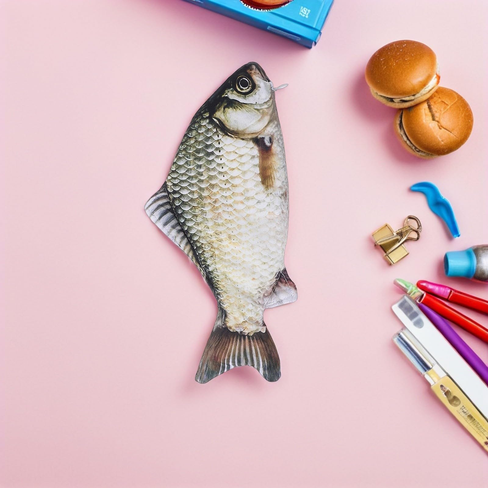 Healeved 15 Pezzi Astuccio Portapenne a Forma di Pesce Realistico in Poliestere Ampio Spazio Interno per Scuola e Regali di Compleanno