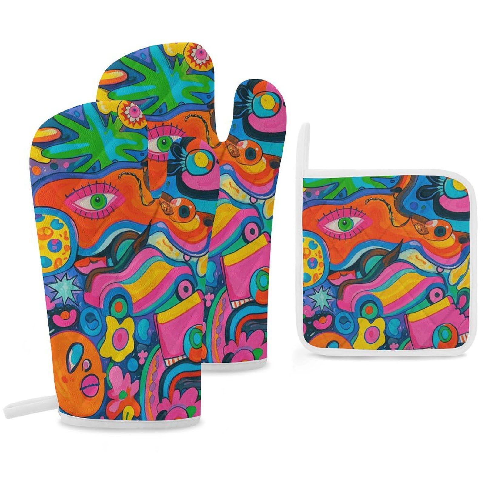 Gants de cuisine et maniques motif hippie, cadeau de pendaison de crémaillère