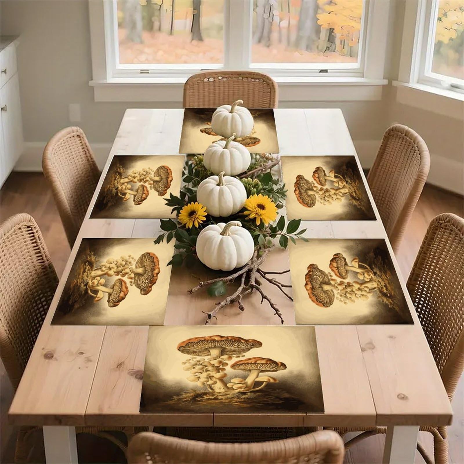 Vintage Mushrooms Placemats Non-Slip Heat Resistant Table Mats Flax Washable Cloth Place Mats Easy to Clean Premium Placemat for Kitchen Dining Table Decor Party Outdoor