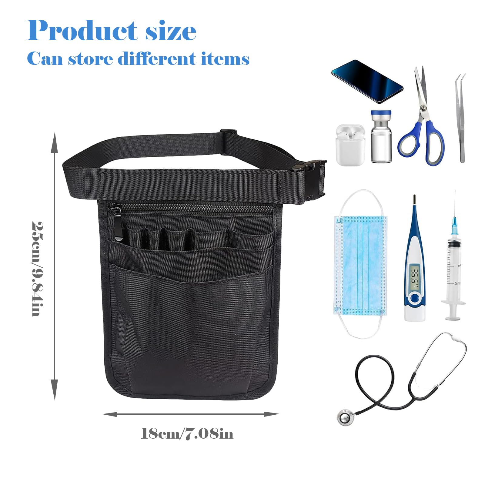 Marsupio Infermiere Professionale 2 Lati: Organizzatore Da Cintura Con 8 Tasche Per Forbici E Accessori Medici