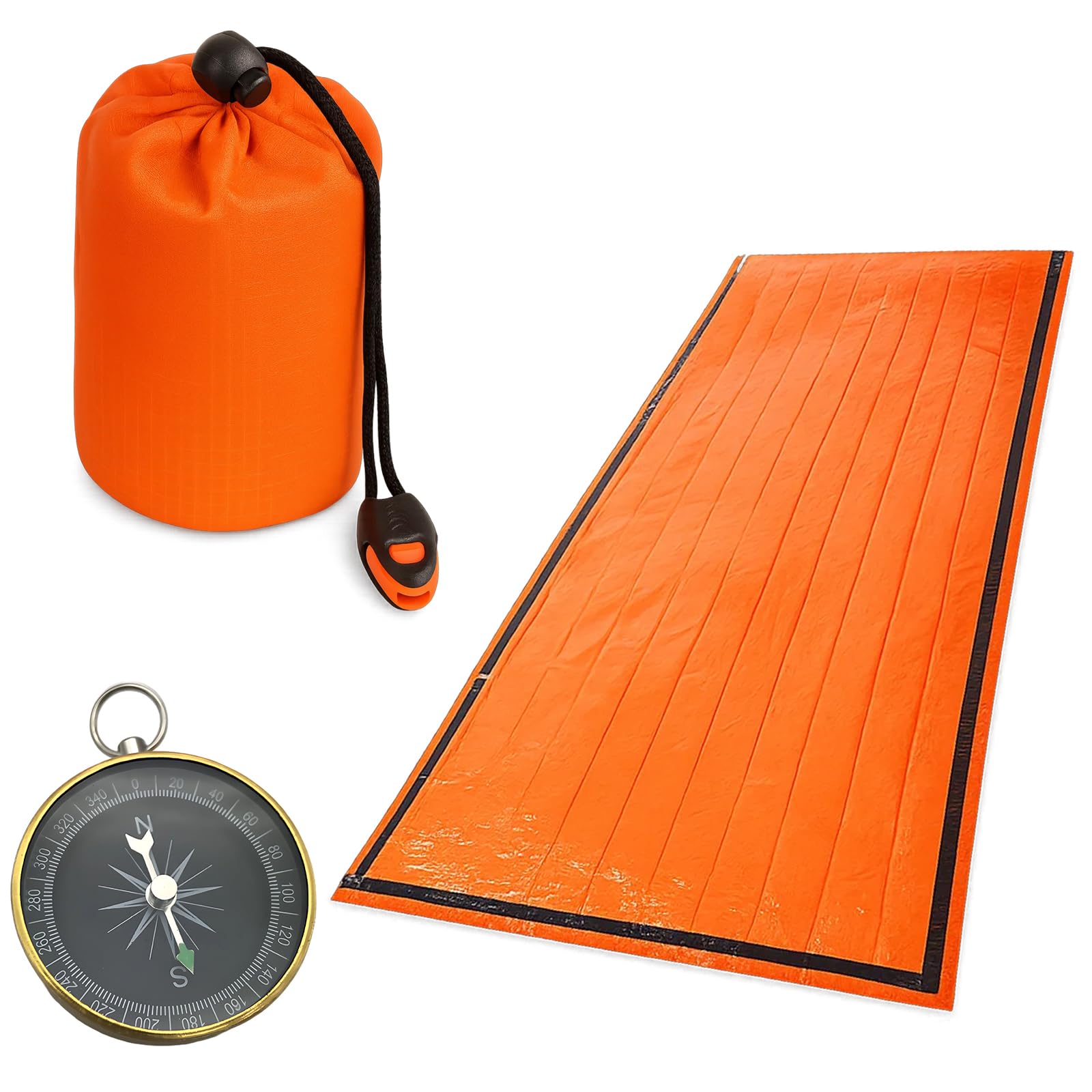 Notfall Schlafsack Set, Notfall Schlafsack Set mit Decke und Kompass, Survival Kit für Outdoor, Camping und Notfälle, Ultraleichtes Biwaksack für Fluchtrucksack und Biwak Sport & Freizeit