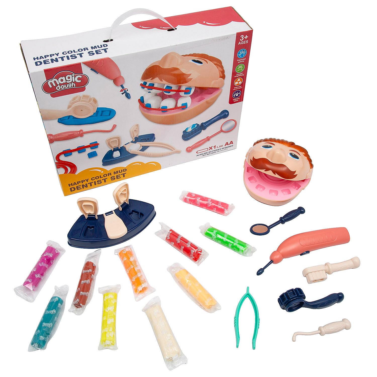 Fun Express Dentist Playdough Set for Kids - Pretend Play Dentist Clay Dough Toy - Dental Care Fun for Kids, Creative Learning for Kids, Dental Playdough Set for Young Aspiring Dentists