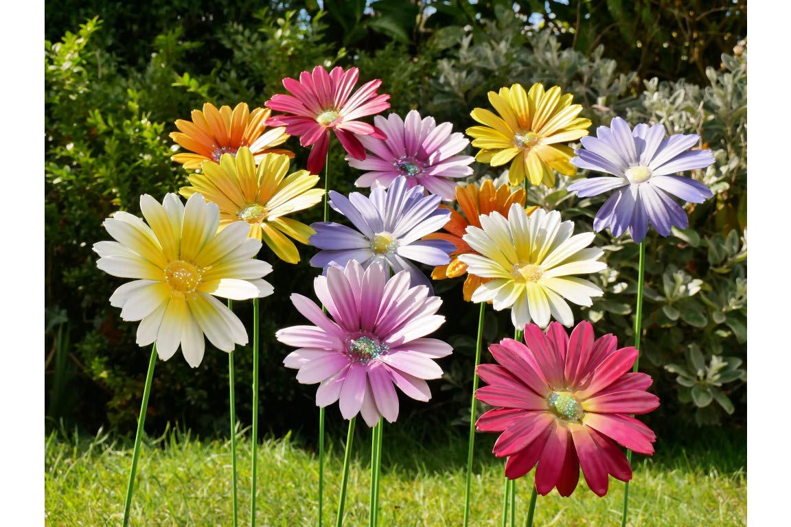 Furniture Checklist Metal Garden Flower Stakes Set Of 12 Multicoloured Garden Decorative Ornaments H58cm x W20cm x D8cm