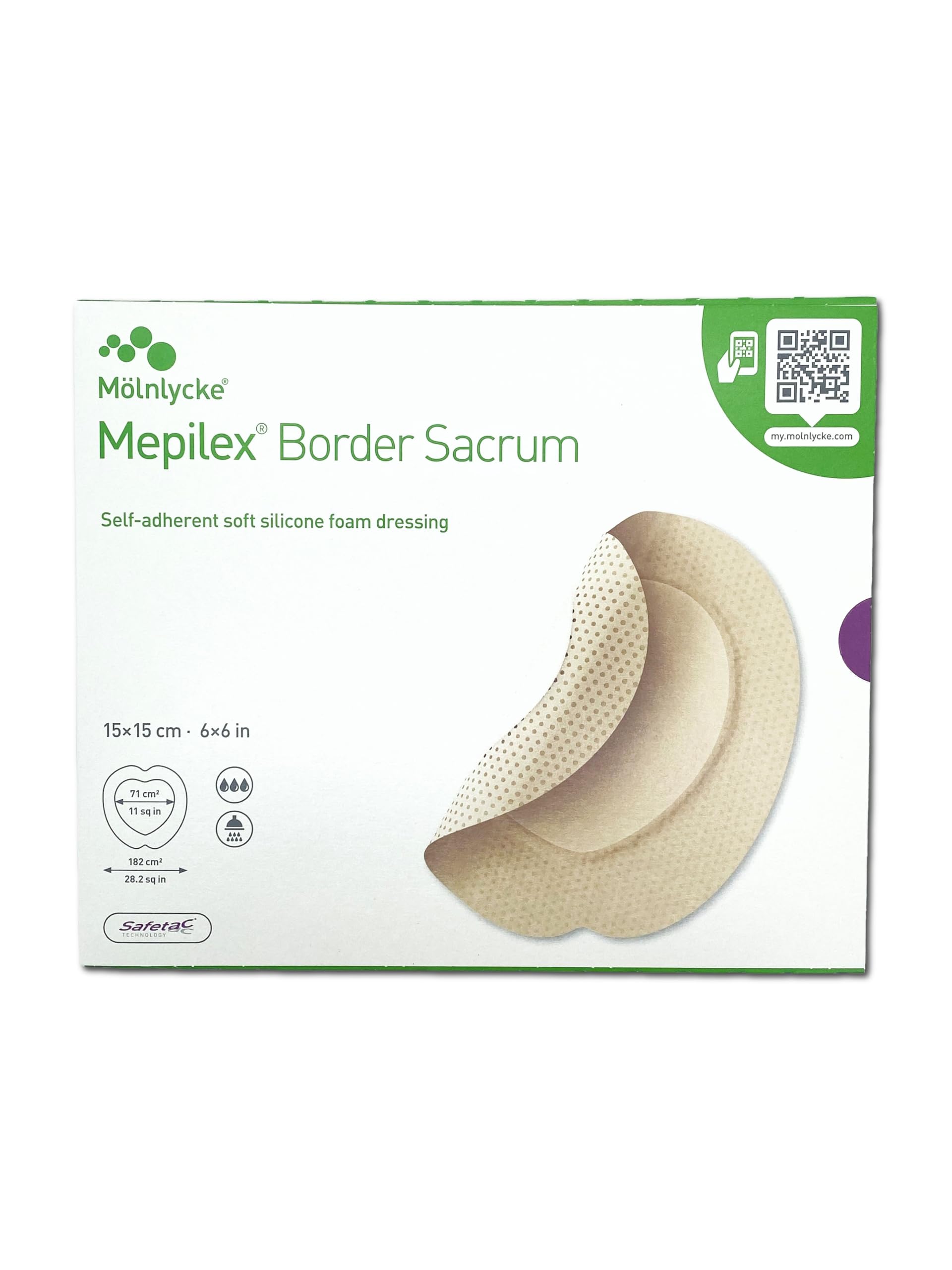 Mölnlycke Mepilex Border Sacrum 15x15 cm | Medicazione in Schiuma di Silicone a 5 Strati per Ulcere da Pressione | Tecnologia Safetac | 5 Pezzi.