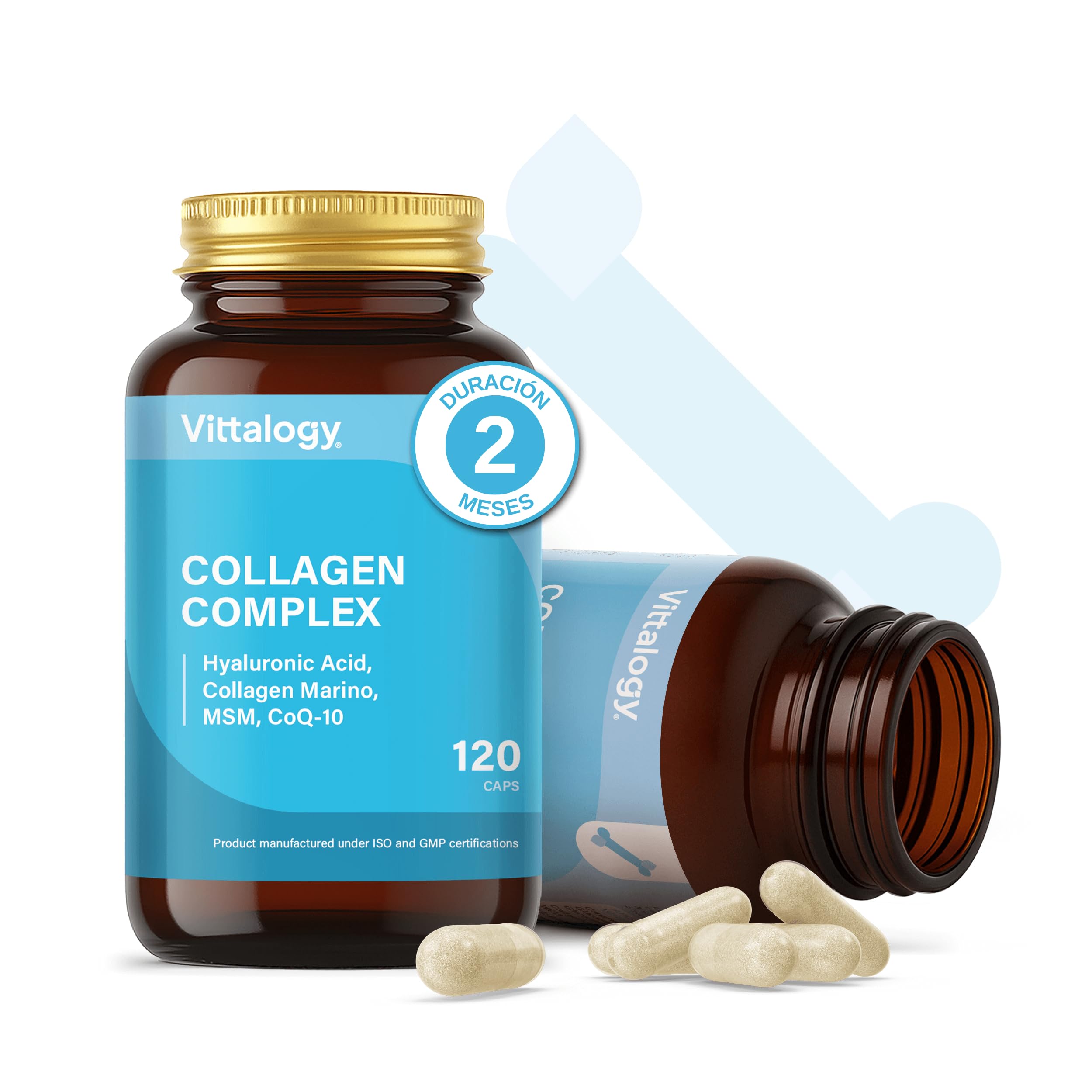 Collagen Complex Suplemento Natural de Colágeno Hidrolizado Marino con Ácido Hialurónico, Magnesio, Coenzima Q10 y Vitaminas A, B12, C y D. Colágeno para Articulaciones y Piel. 360 Cápsulas