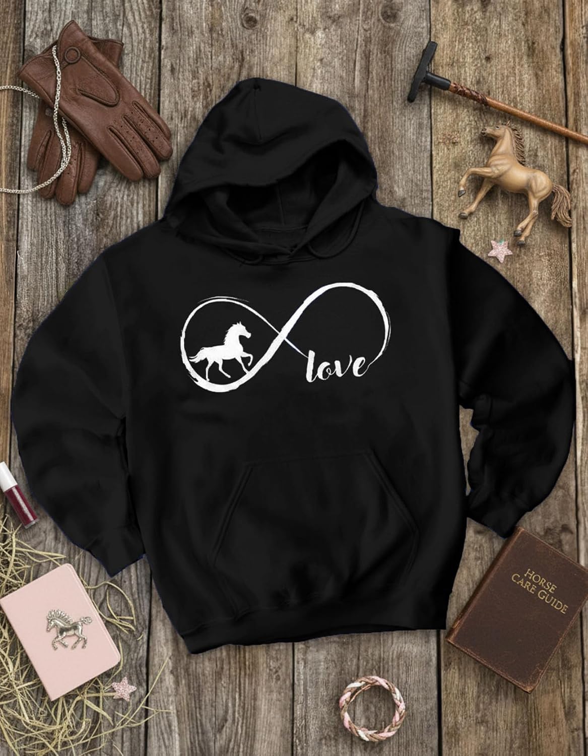 Tstars Infinity Love Horse Hoodie for Women and Teen Girls Equestrian Horseback Riding Gift Idea Sweatshirt with Horses