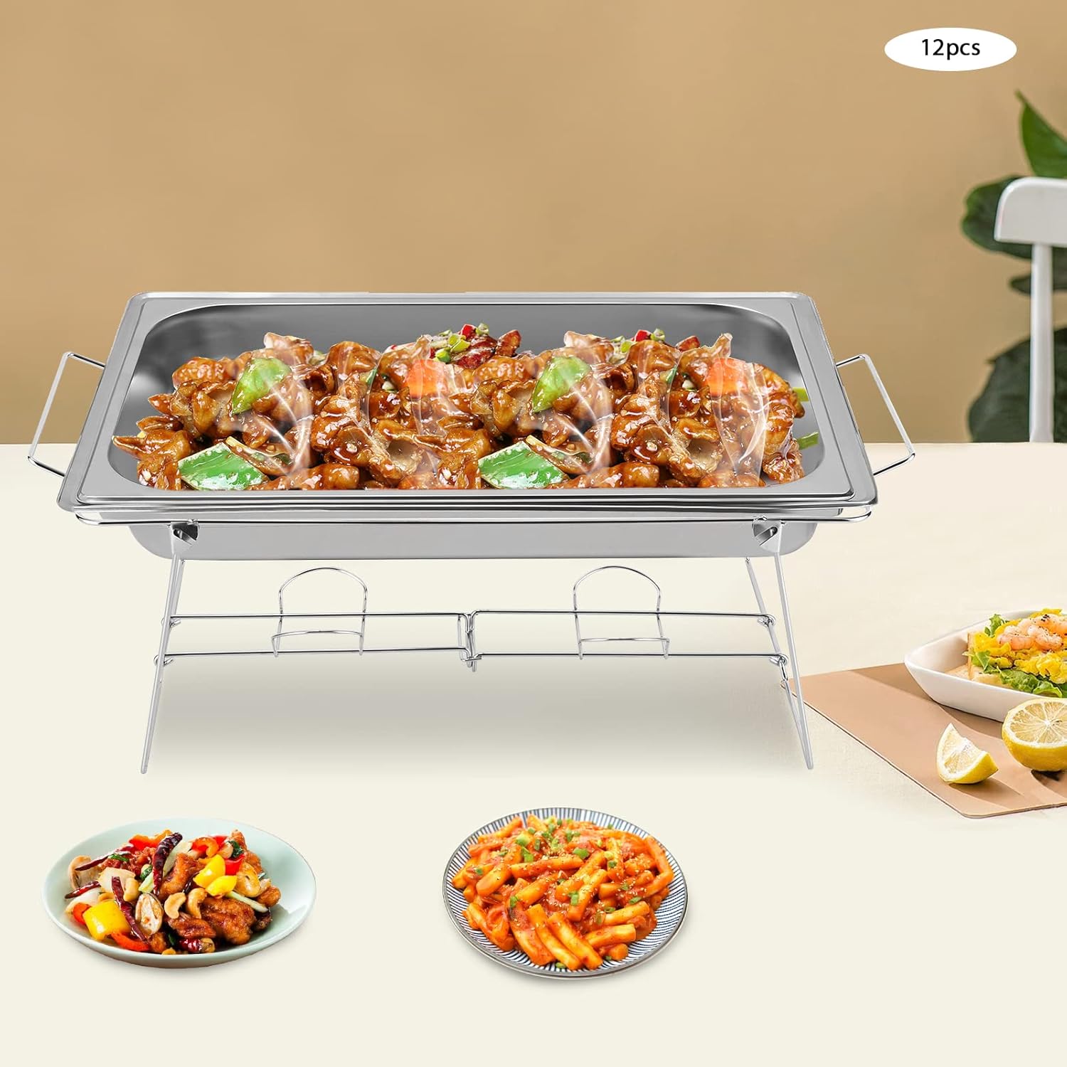 YIYIBYUS 12pcs Foldable Chafing Wire Racks - Full Size Catering Buffet Stands for Food Warmer Serving Trays, Perfect for Parties, Events, and Restaurants