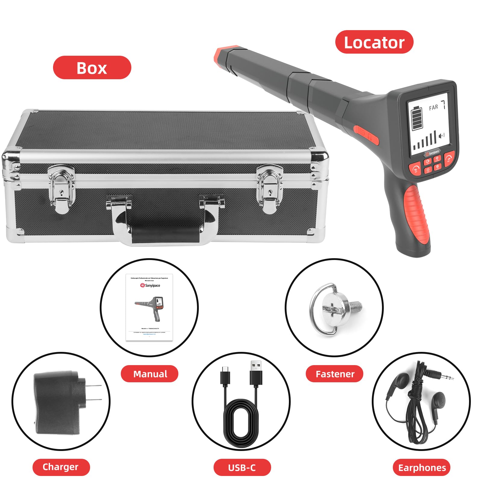 Sanyipace Pipe Camera With Locator, 512Hz Sewer Camera With Self-Leveling, 23mm/0.9in Drain Camera With Distance Counter, 5X Zoom, Waterproof Plumbing Inspection Camera With 12 PCS Lights, 66FT/20M