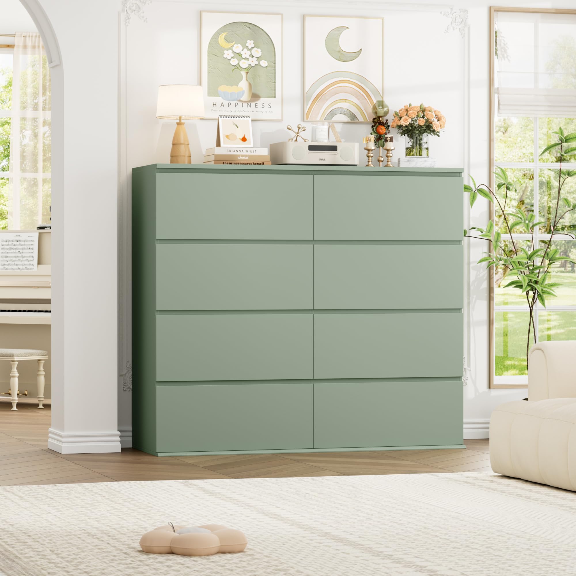 Amazon.com: FINETONES Dresser for Bedroom, 8 Drawer Dresser Double Chest of  Drawers, Modern Wood Dressers with Deep Drawers for Living Room, Green :  Home & Kitchen