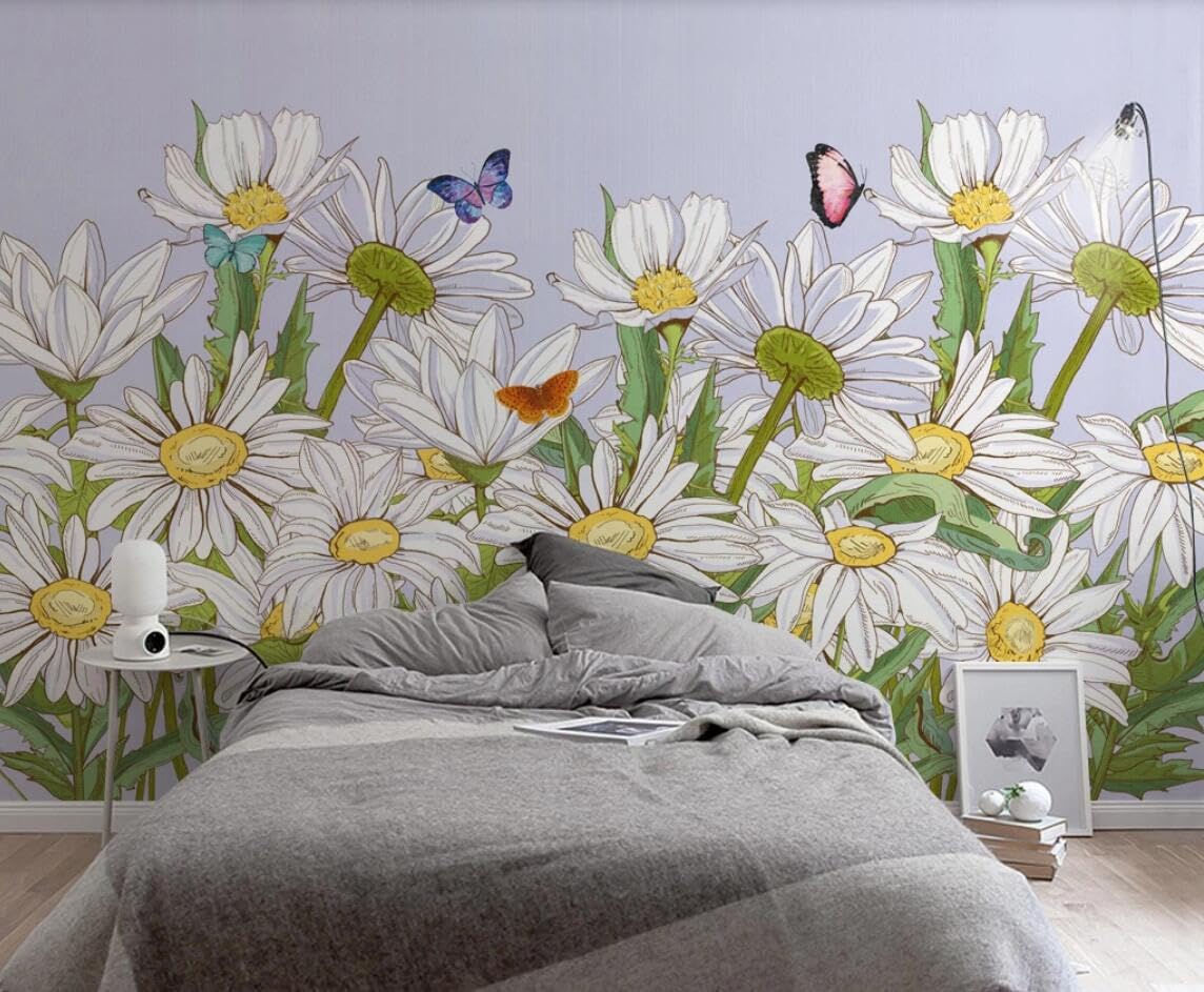Papier Peint Panoramique Papillon Fleur Blanche 3D Salon Tapisserie Murale
