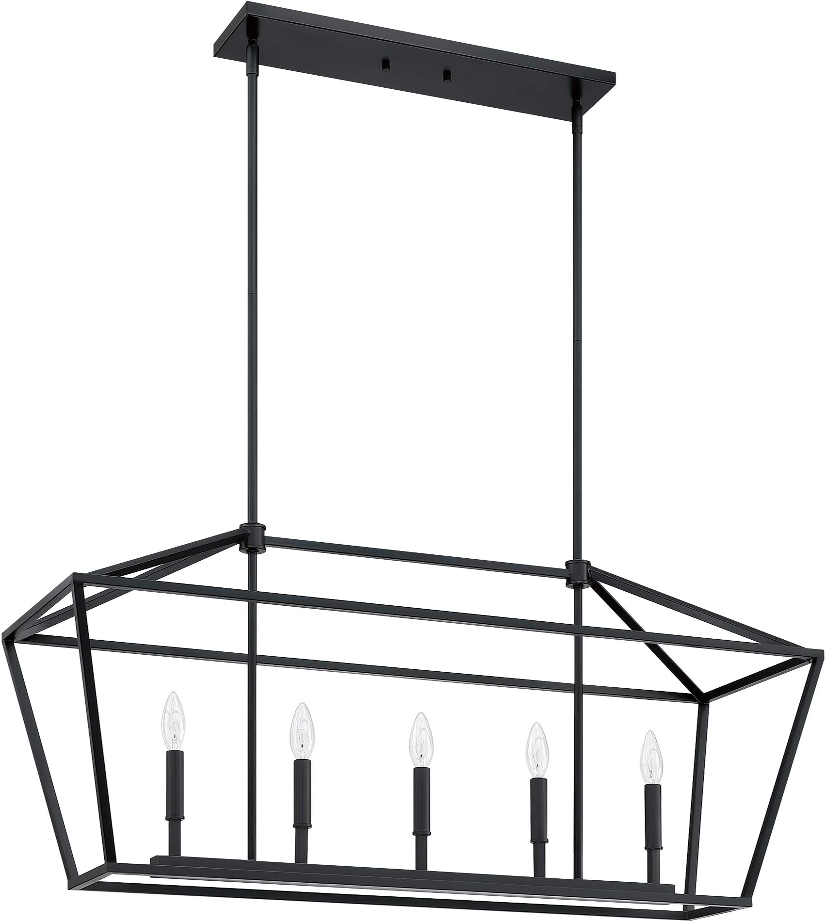 MOTINI 5-Light Kitchen Island Lantern Pendant Linear Chandelier Black Rod Hanging Light 40"x 12"x18.5"