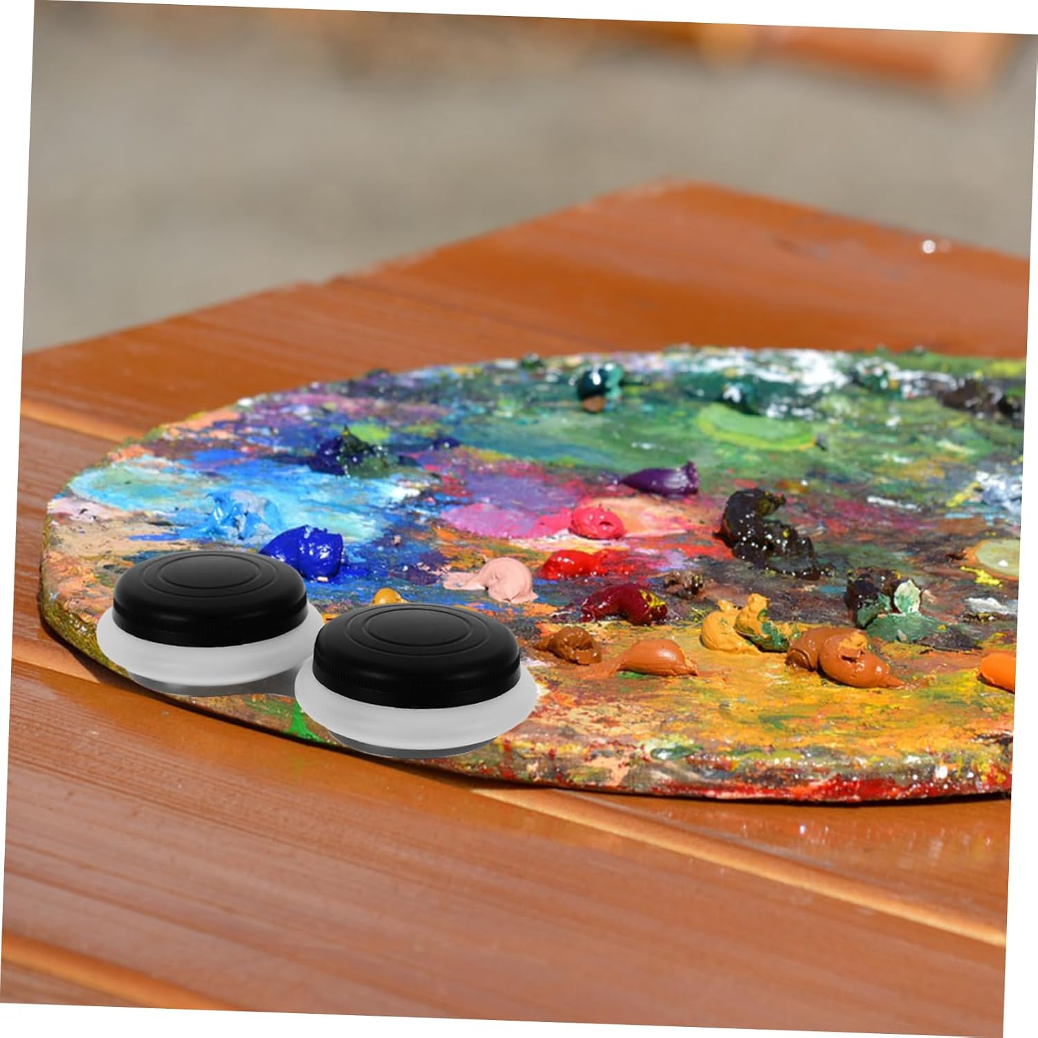 DOITOOL Dual Palette Cup with Lid for Oil Painting Portable Brush Cleaning Container Artists Palette for Mixing Paints Generous Capacity Convenient Dual Ports Sturdy Plastic Design