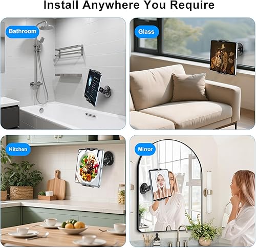 Miniatura 2 de PLDHPRO Soporte de pared para tableta, soporte montado en el teléfono con base súper adhesiva para cocina, baño, ventana, espejo, azulejos, vidrio,