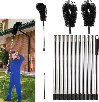 14 FT Adjustable Telescopic Gutter Cleaning Tool with 2 Brush Heads