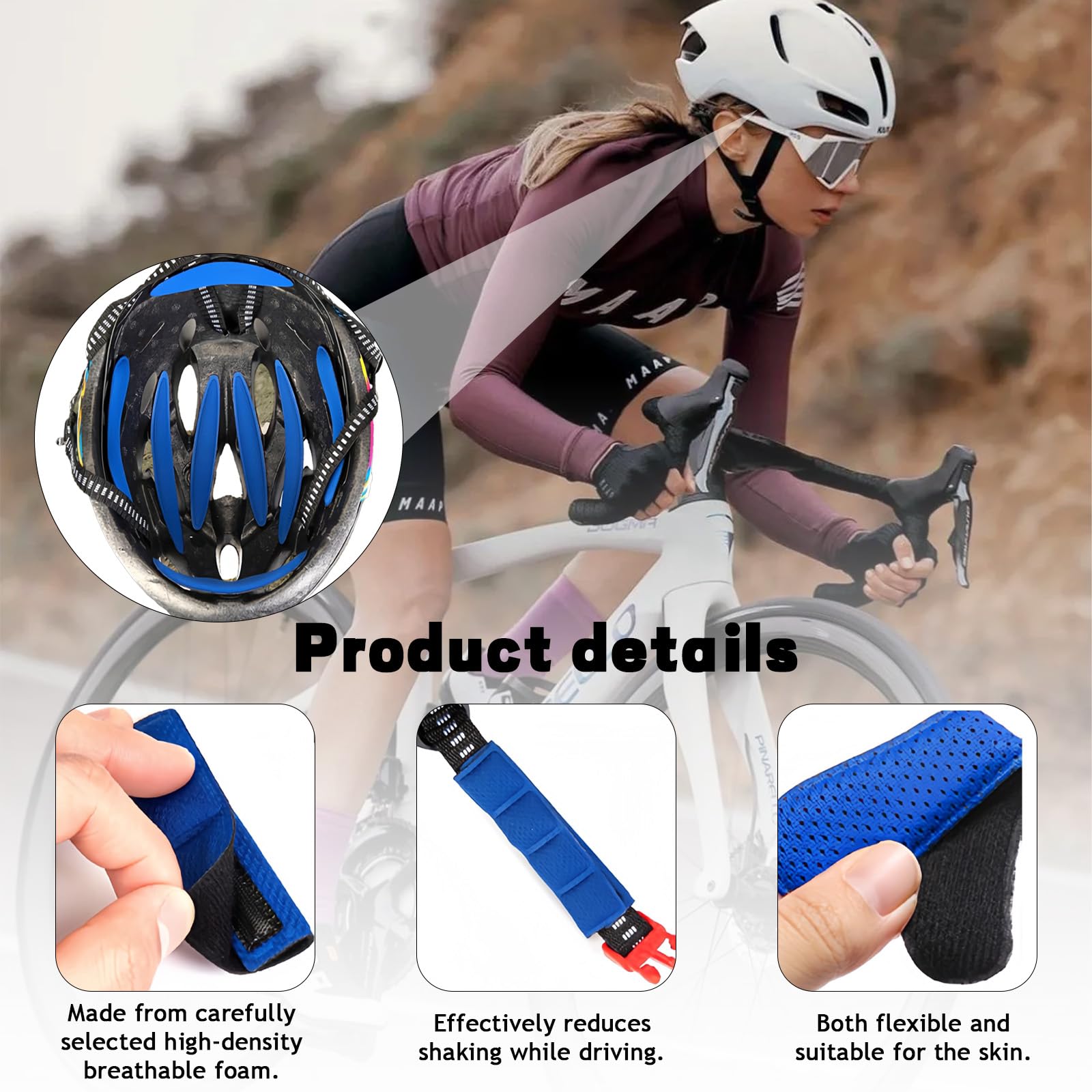 Imbottitura Casco Bici Ricambio Universale Set 3 Pezzi gommapiuma Traspirante Accessori Casco Ciclismo Comfort Interno Casco Bici Nero