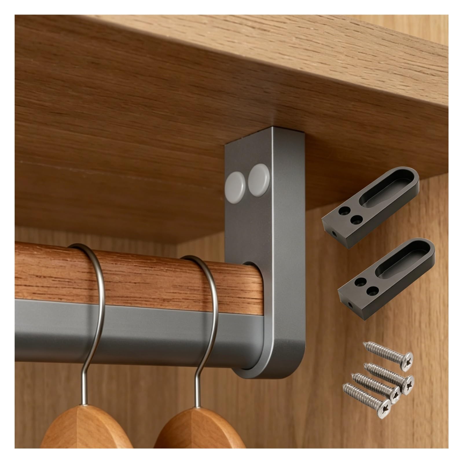 Oval Heavy-Duty Closet Hanging Rod, Customizable Aluminum Garment Bar with Wooden Anti Slip strip, Clothing Store Entryway Wardrobe Poles(Gray,L 74.8"/190cm)