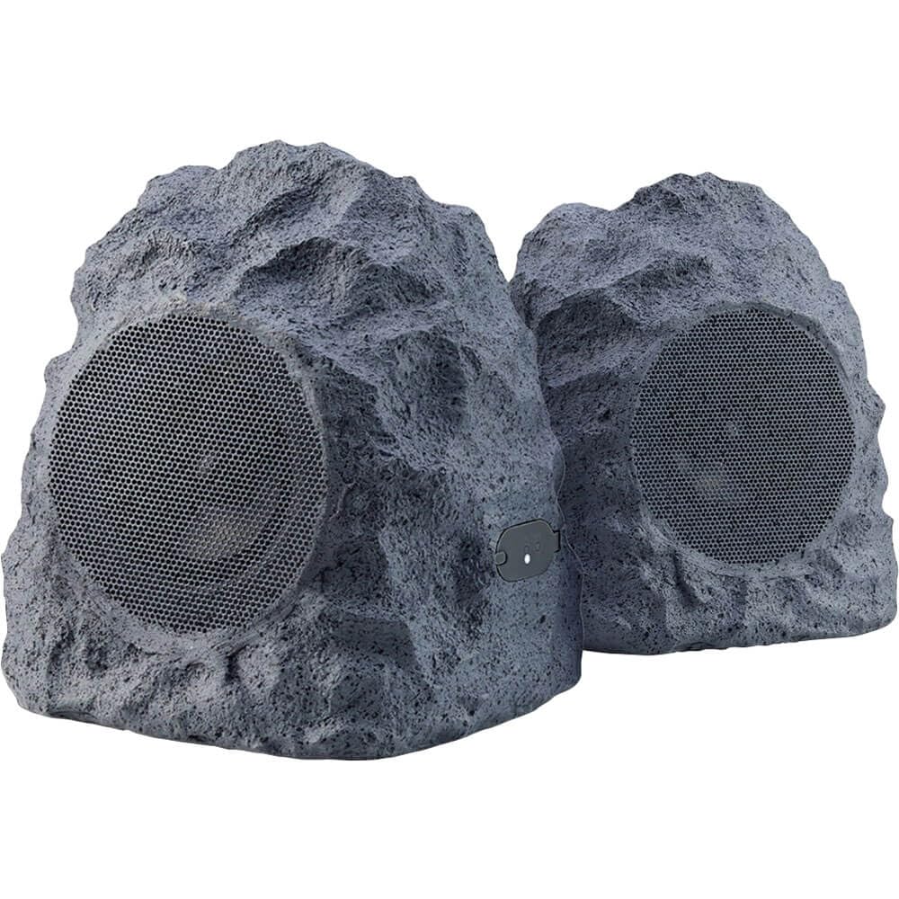 iHome IHRK-400-PR Wireless Rechargeable Stereo System IPX5 Waterproof All Weather Outdoor Bluetooth Nature Slate Rock Pool Garden 4" Inch 20W Watt Landscape Rock Speakers Pair